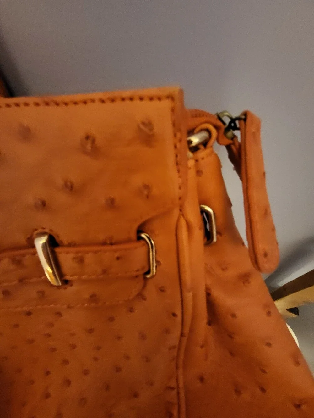 NWOT Penelope Ann 14.5x12x6  Orange Ostrich-Texture Top-Handle Tote Bag - Picture 12 of 14